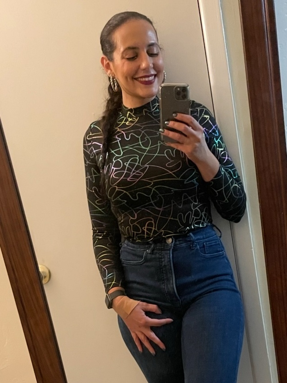 Black Neon awesome Design‎ long sleeve bodysuit Small